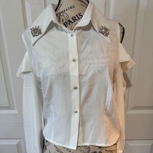 Elegant White Embellished Women's Top Medium